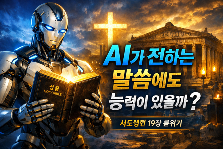 AI 로봇이 성경책을 들고 있는 썸네일 이미지